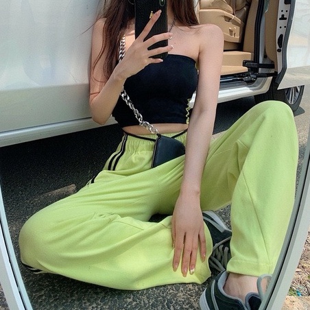 Jogger Thun Màu Xanh Lá Chuối Hai Sọc Co GIãn Mềm Mịn Thời Trang Ulzzang [AdorablexBeautiful]
