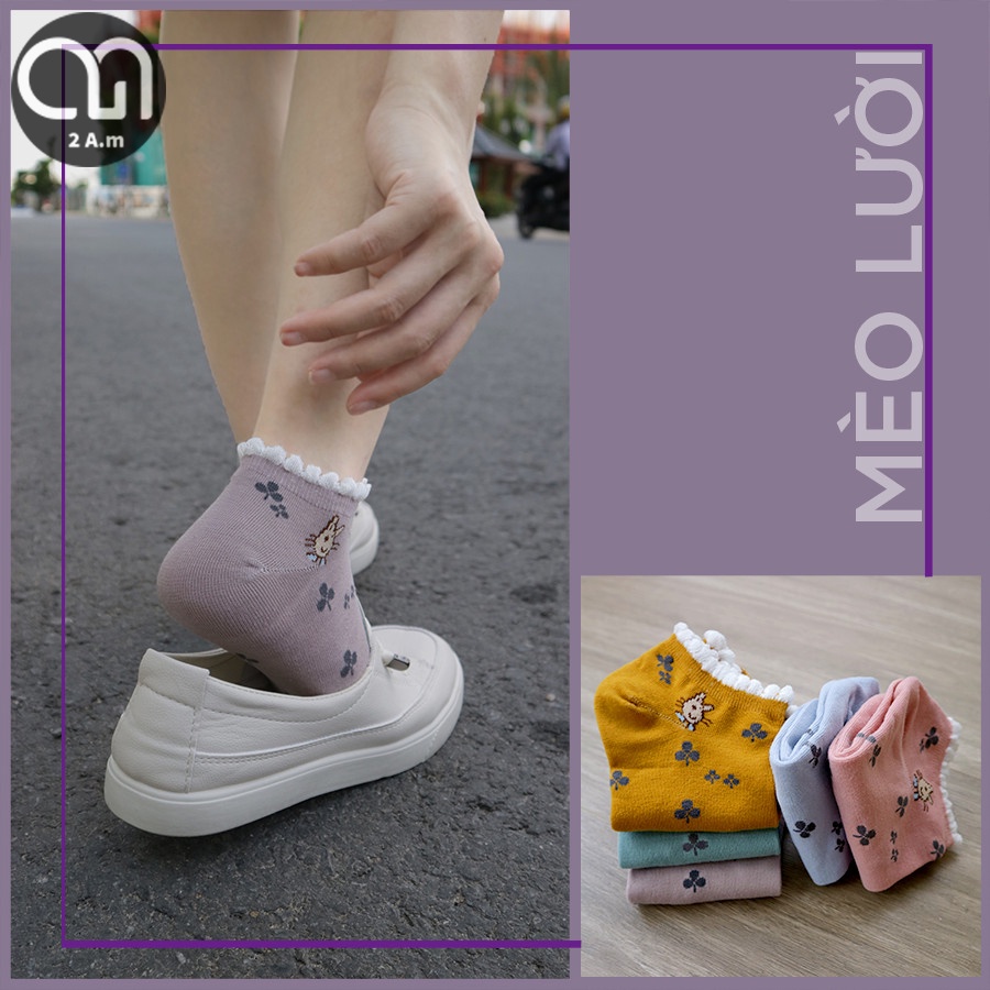 Tất Vớ Cổ Ngắn Nữ Thời Trang Họa Tiết Chuột Và Lá Nhiều Màu Unisex Style Hàn Quốc