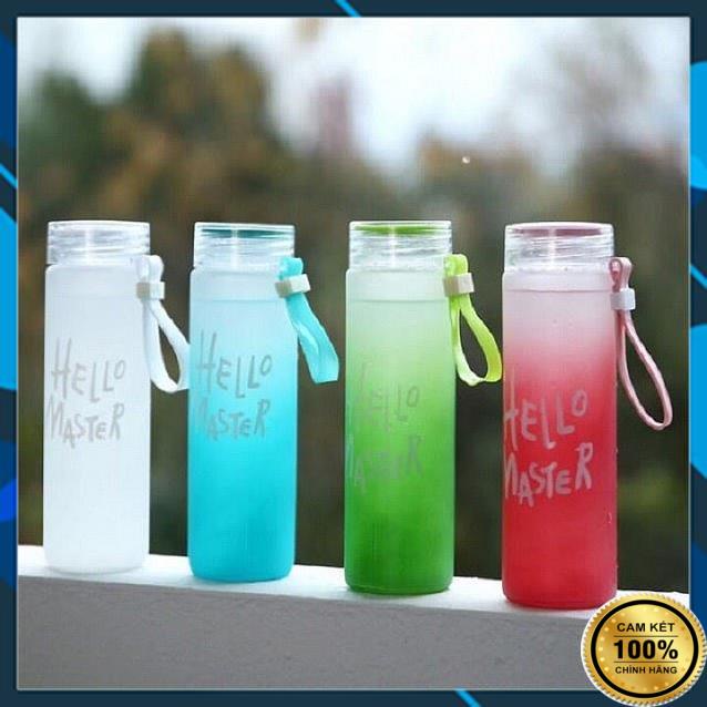 Bình thủy tinh đựng nước Hello Master 450ml, Bình nước thủy tinh cho học sinh