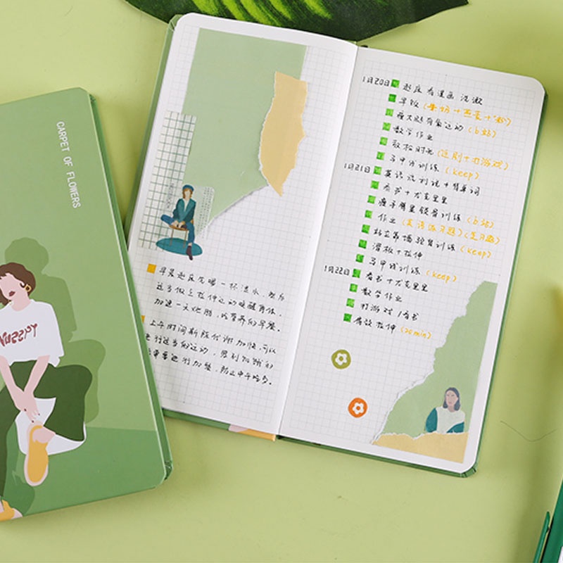 Sổ Tay Ghi Chú Sổ Ghi Kế Hoạch Với Bìa Bằng Giấy Gird Dòng Kinbor Flowery Kawaii