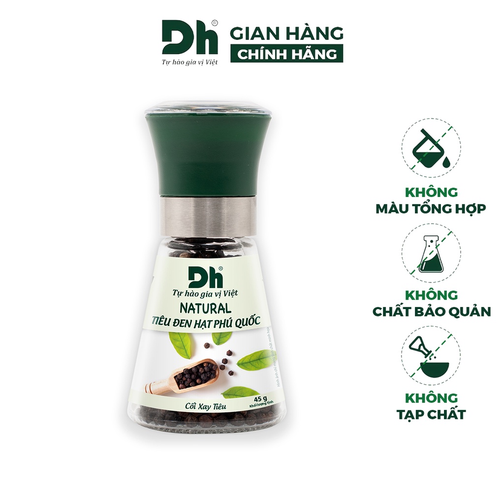 Tiêu đen hạt Phú Quốc Natural DH Foods chế biến món ăn dang cối xay 45gr