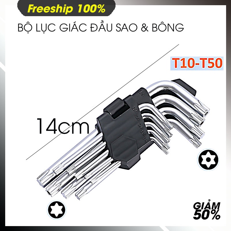 Bộ lục giác đầu sao và hoa thị T10-T50 - dụng cụ chuyên dụng để tháo vặn bu lông, ốc vít dạng chìm.