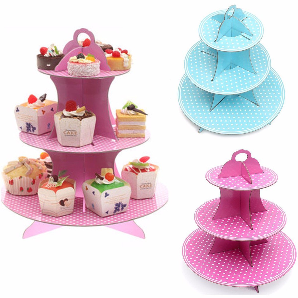 Kệ đựng bánh Cupcake 3 tầng chấm bi