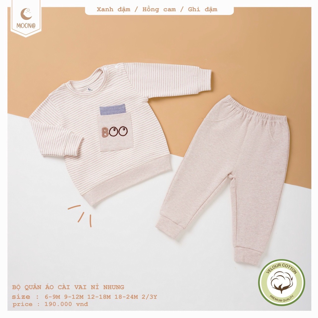 Bộ cài vai dài tay nỉ nhung Moon (9-36m)