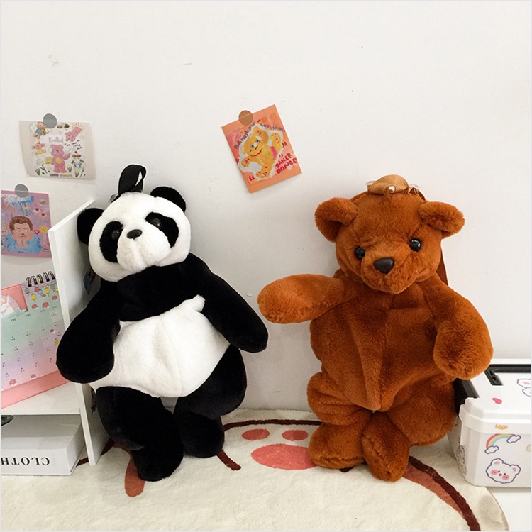 Mới Ba Lô Hình Gấu Trúc Phối Lông Mềm Đáng Yêu