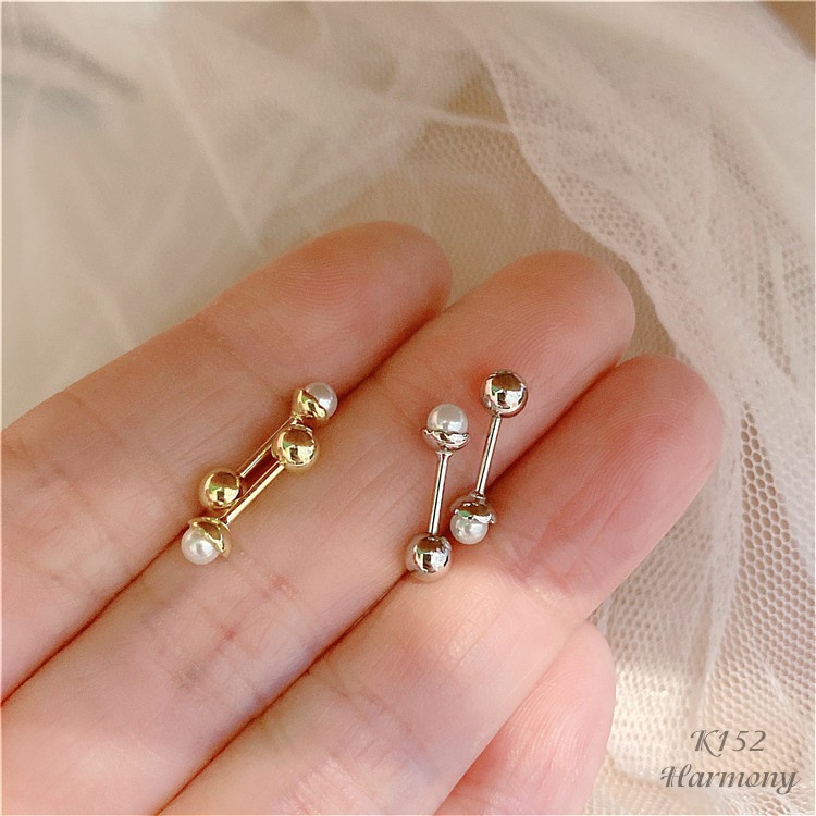 Bông tai ngọc trai nhân tạo nữ bạc 925 chốt bi tròn vặn mạ vàng nhỏ xinh | HARMONY ACCESSORIES K152