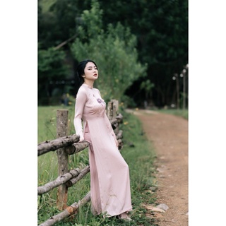 MINX - Áo Dài Lụa Thêu Hồng Hạc