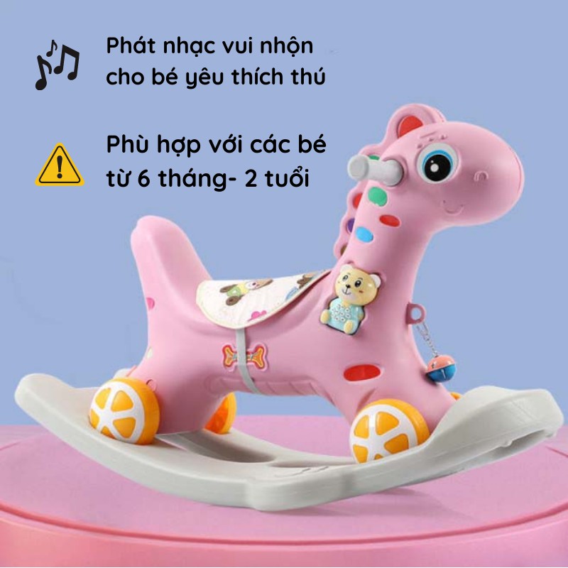 Ngựa bập bênh cho bé có bánh xe kiêm chòi chân AIQ 2 in 1 phát nhạc vui nhộn, xe bập bênh cho bé vận động