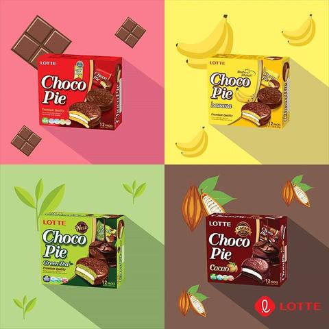 Bánh Lotte Chocopie Hàn Quốc - Hộp 12 Bánh - Đủ vị (CaCao, Chuối, Trà Sữa,...) | BigBuy360 - bigbuy360.vn