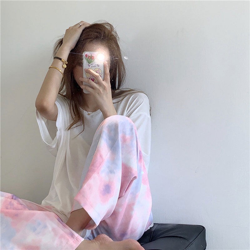 Quần hoa XINLANYASHE ống rộng tới mắt cá chân phong cách mới mùa hè năm 2021 cho nữ