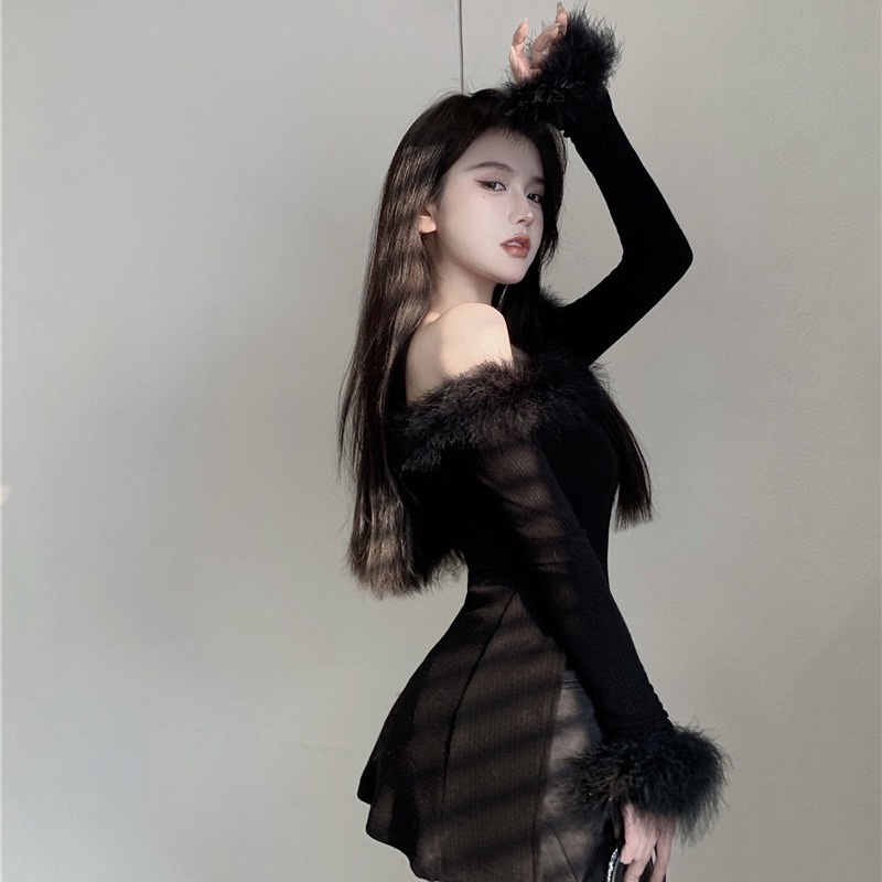 ÁO TRỄ VAI CHẤT LEN MỎNG PHỐI LÔNG SANG CHẢNH