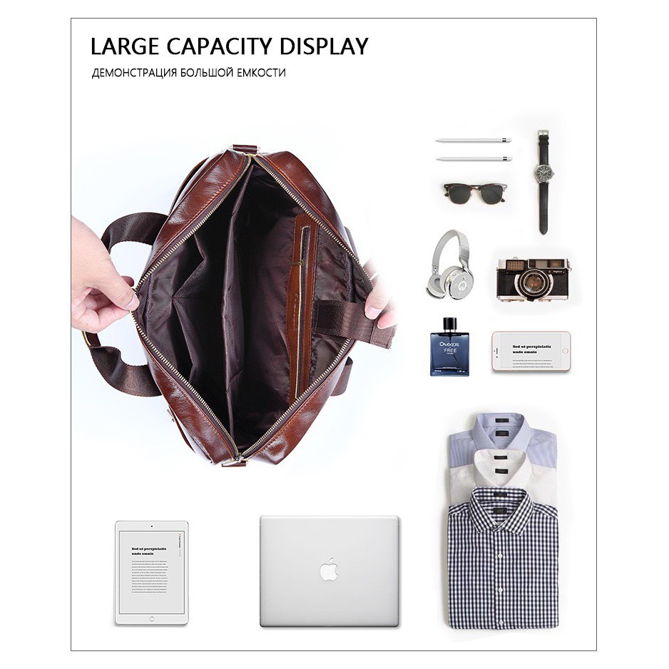 Túi xách cặp da đựng laptop 14 inch da bò công sở PI UNCLE T11 40x28x10cm | BigBuy360 - bigbuy360.vn