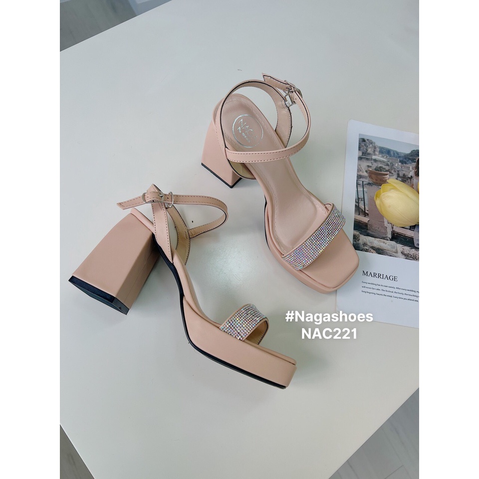 GIÀY CAO GÓT NAGASHOES ĐẾ ĐÚP QUAI ĐÍNH CƯỜM 9CM NAC221