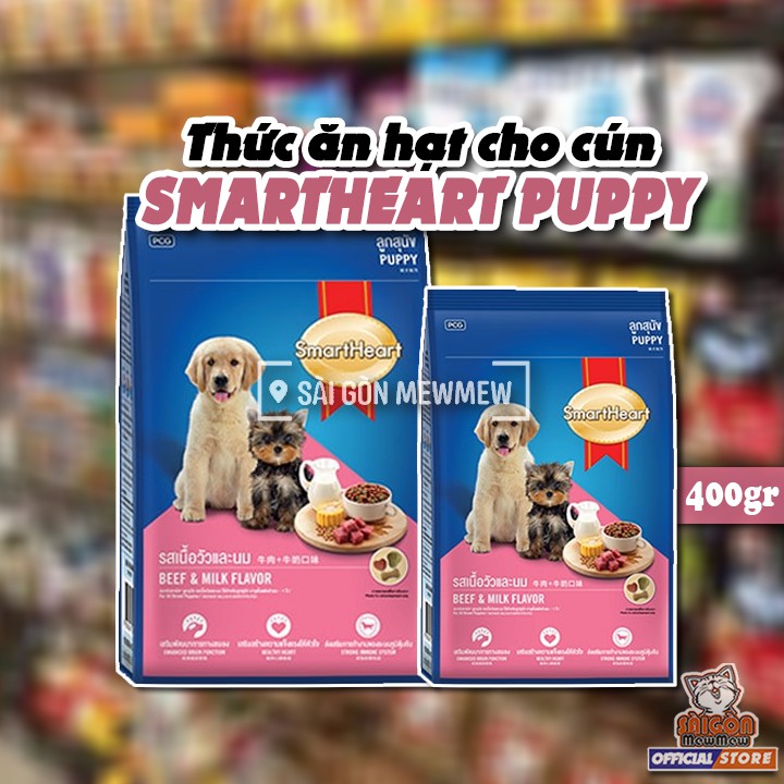 [Mã PET50K giảm Giảm 10% - Tối đa 50K đơn từ 250K] Hạt khô cho chó con SMARTHEART PUPPY VỊ BÒ VÀ SỮA - 400GR