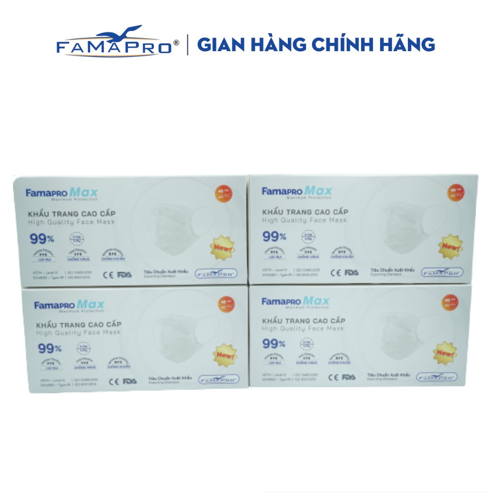 [HỘP-40 CÁI- MÀU TRẮNG] COMBO 4 HỘP Khẩu trang y tế cao cấp kháng khuẩn 4 lớp Famapro max | WebRaoVat - webraovat.net.vn