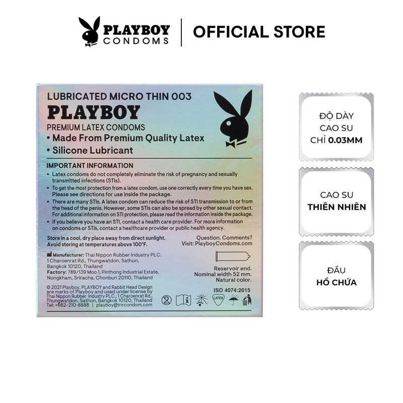 [Mã BMBAU50 giảm 7% đơn 99K] Bao Cao Su PLAYBOY 003 Micro-Thin hộp 3 cái