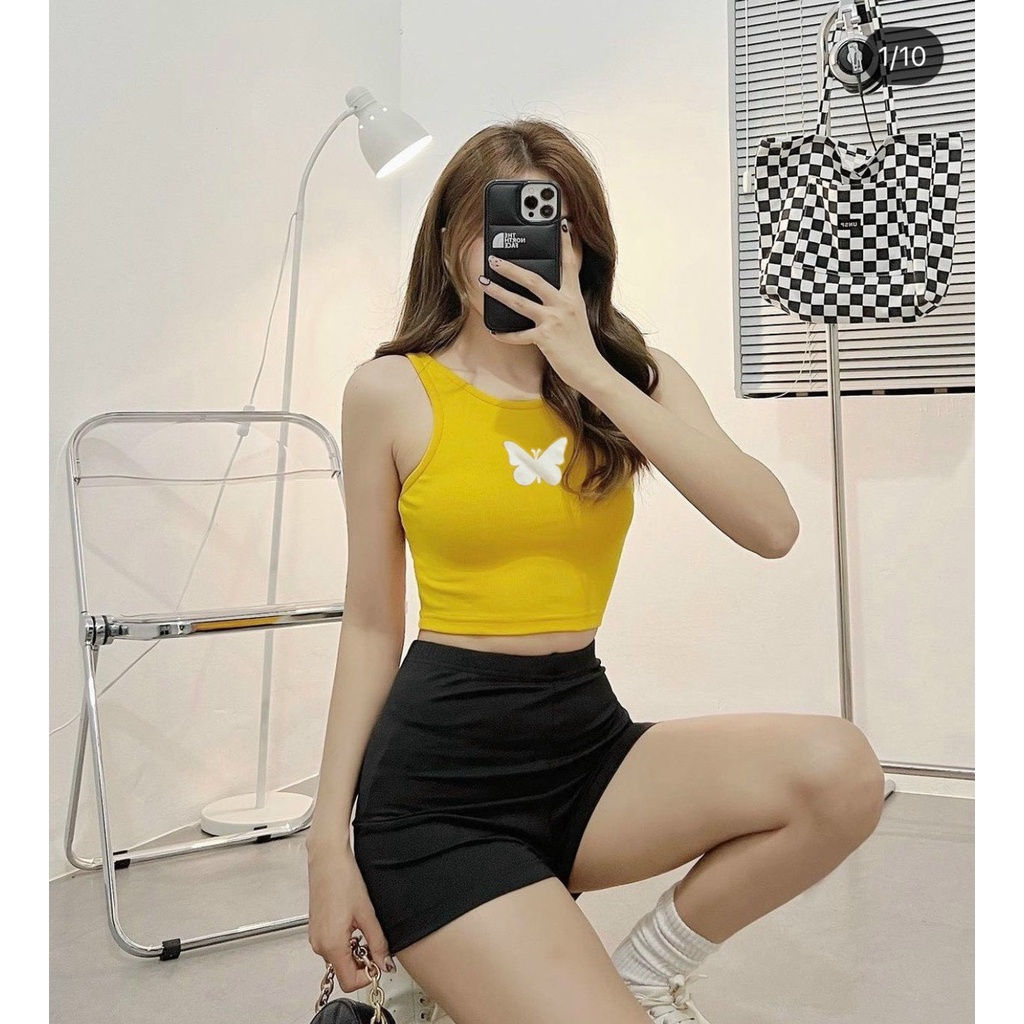 Áo kiểu ba lỗ croptop in hình con bứm trắng cực xinh , chất thun bozip mềm mịn