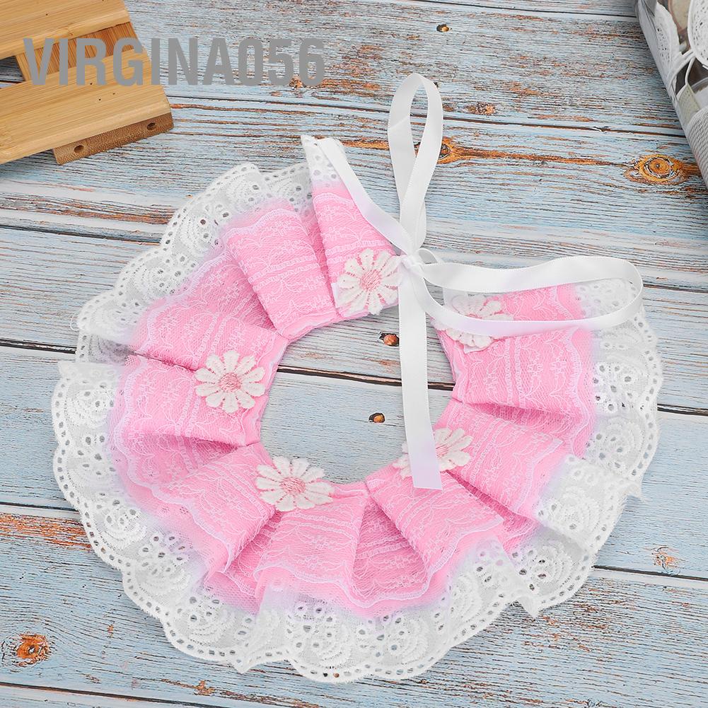 Virgina056 Dễ thương Ren Bowknot Pet Nước bọt Khăn quàng cổ Yếm nước dãi có trang trí chuông cho chó mèo màu hồng