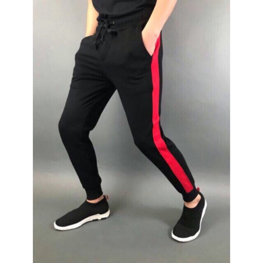 Quần jogger thun phối sọc nam nữ kèm hình thật