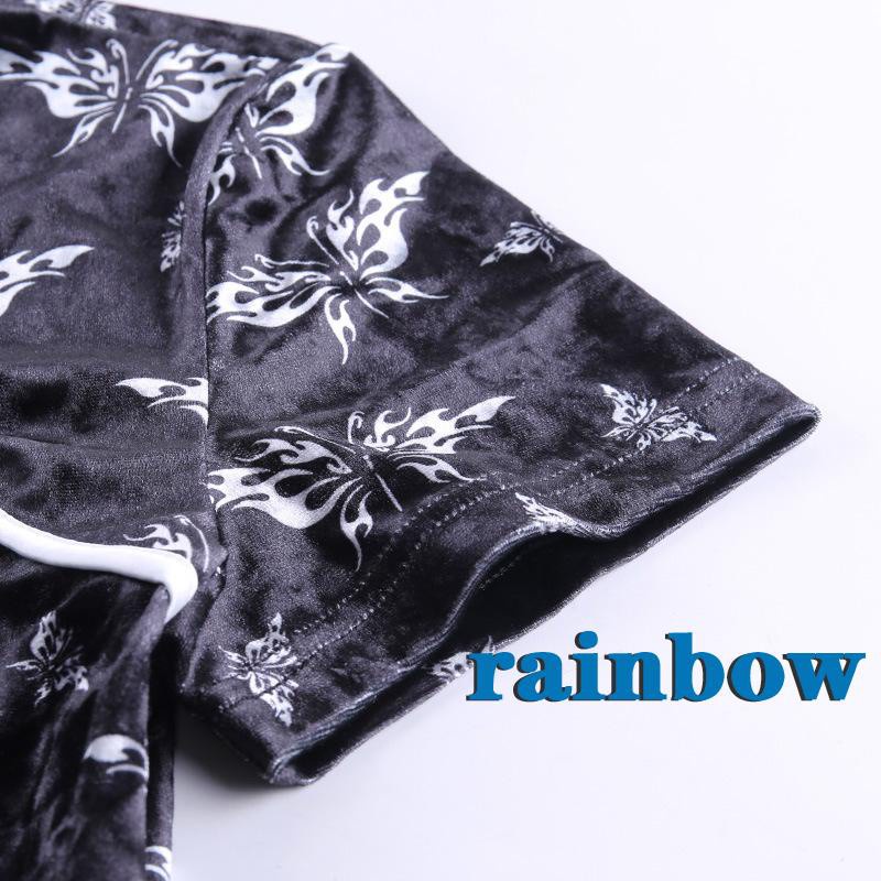 Áo Croptop Tay Ngắn Cổ Xẻ Sâu In Hình Bướm Màu Cầu Vồng Thời Trang Mùa Hè Quyến Rũ Cho Nữ | BigBuy360 - bigbuy360.vn