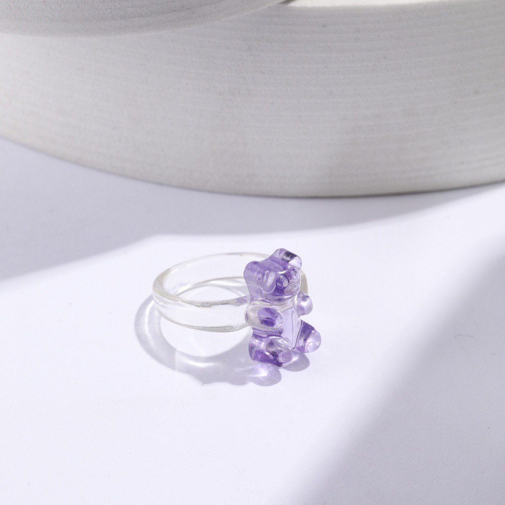 Nhẫn Nhựa Resin Trong Suốt Hình Gấu 2021 Nhiều Màu Sắc