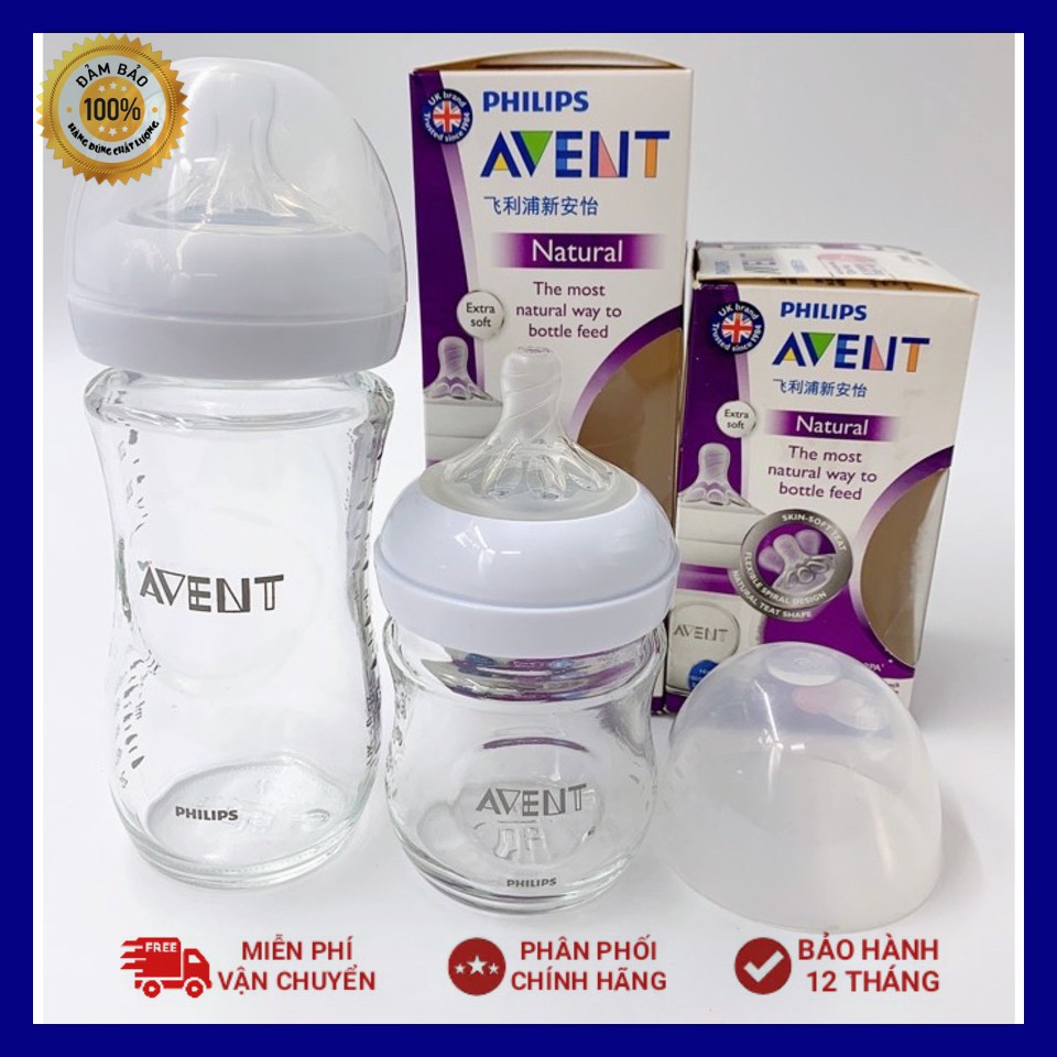 Bình sữa thủy tinh Philips Avent Natural 125ml/240ml (Được chọn núm 0-5)