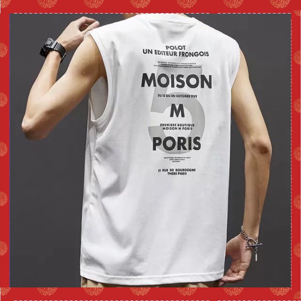 【M-5XL 】plus Áo Khoác Đen Không Tay Cổ Thuyền In Chữ Kỹ Thuật Số 3 Màu Phong Cách Hip Hop oversize Đơn Giản Cho Nam