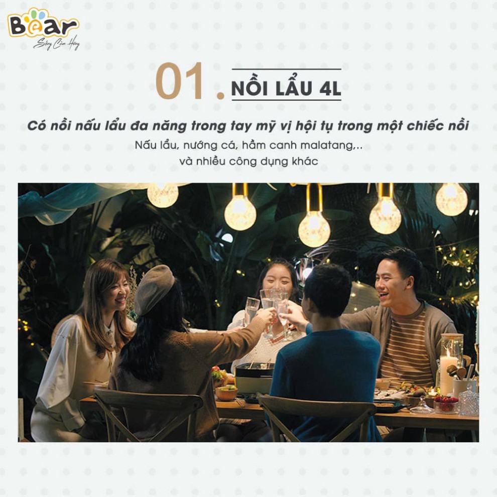 [Mã 55ELSALE1 giảm 7% đơn 300K] Nồi lẩu nướng 3 khay Bear SUBE004 - Bản Quốc Tế Tiếng Anh - Hàng chính hãng