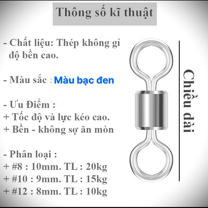 Khóa link má ní hình số 8 Buộc trục câu đài, câu đơn chống xoắn cao cấp