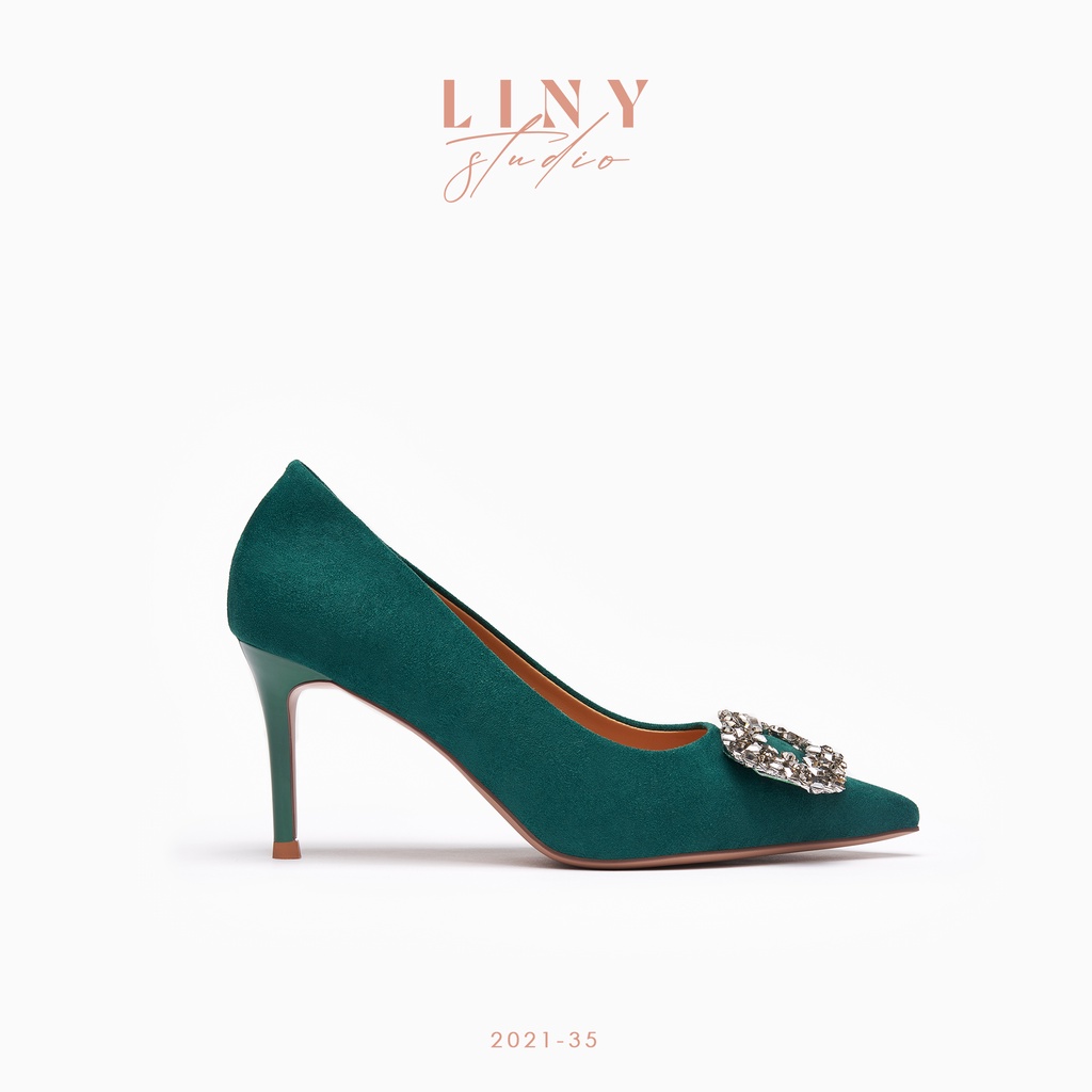 LINY Giày cao gót 8cm da lộn mặt đá 2021 - 35
