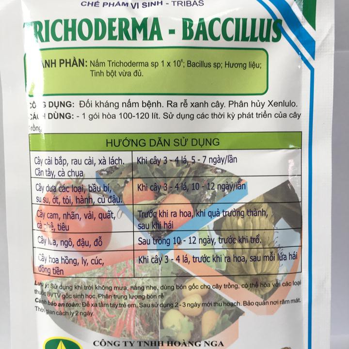 Phân hữu cơ vi sinh Trichoderma Bacilius gói 100g. Chuyên xử lý phế thải, chất hữu cơ và nấm đối kháng.