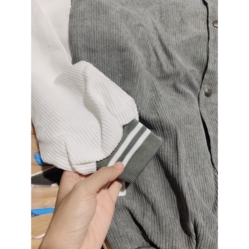 Áo Khoác Bomber Jacket Nhung Gân Tăm LOGO MISSOUT Varsity Unisex Form Rộng Nam Nữ Phong Cách HÀN Ulzzang