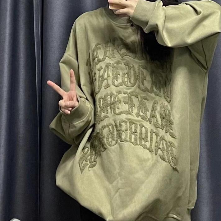 ZHELIHANGFEI Áo Thun Sweater Tay Dài Dáng Rộng Kiểu Retro Mỹ Dễ Phối Đồ