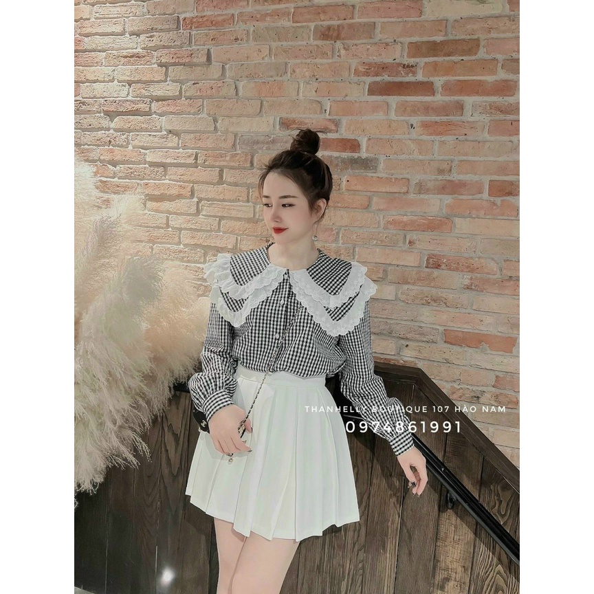 [Mã FAMARAL1 giảm 10K đơn 50K] áo babydoll kẻ 2 lá bèo hàng đẹp HA0004
