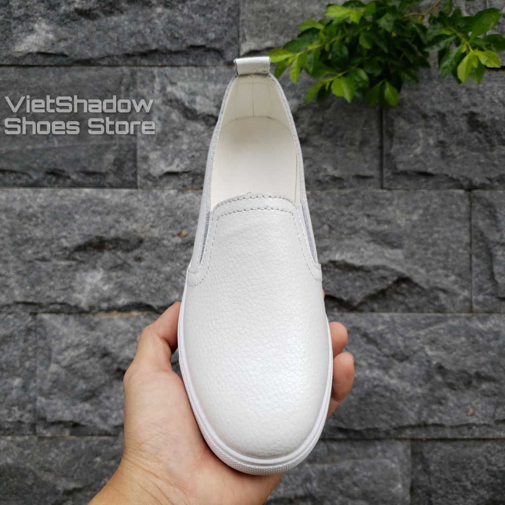 Slip on da nữ - Giày lười da nữ dáng classic - Chất liệu da bò phủ màu trắng và đen - Mã SP: 6688N