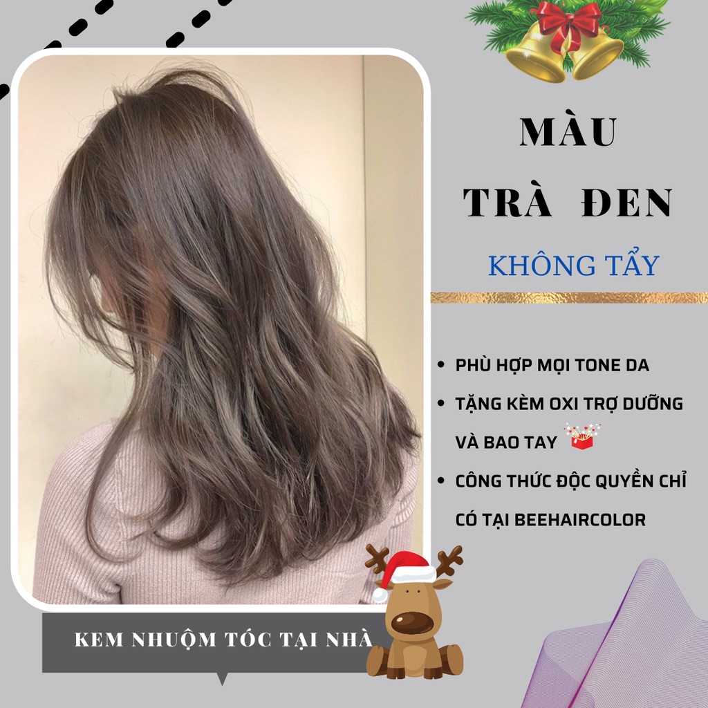 THUỐC NHUỘM TÓC MÀU NÂU TRÀ ĐEN [ TẶNG KÈM BAO TAY VÀ OXY TRỢ  DƯỠNG]