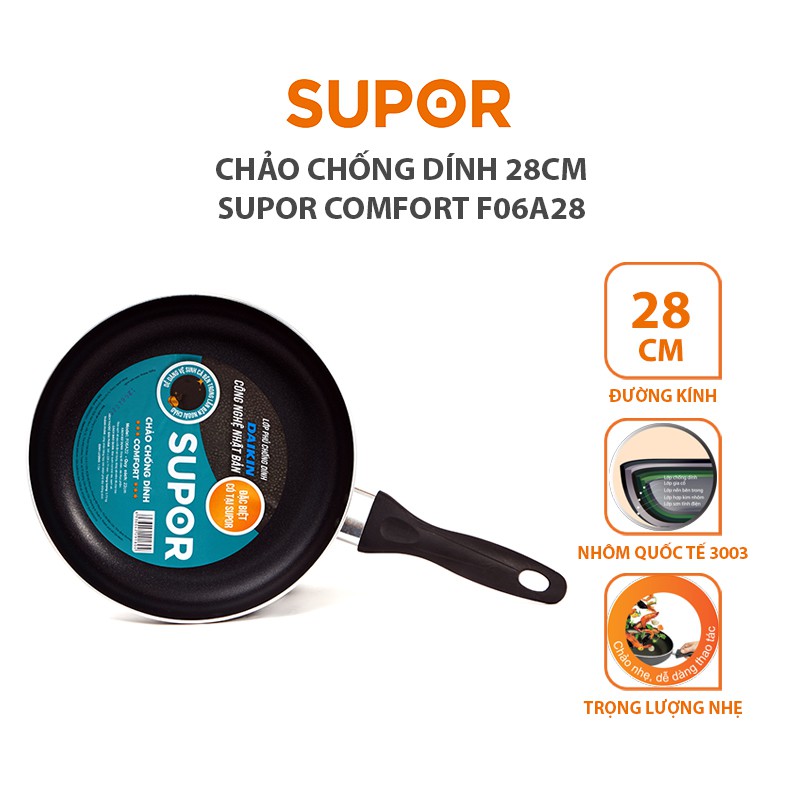 [Mã HLSEB10 giảm 10% tối đa 100K đơn 300K] Chảo chống dính Supor Comfort F06A28 28cm