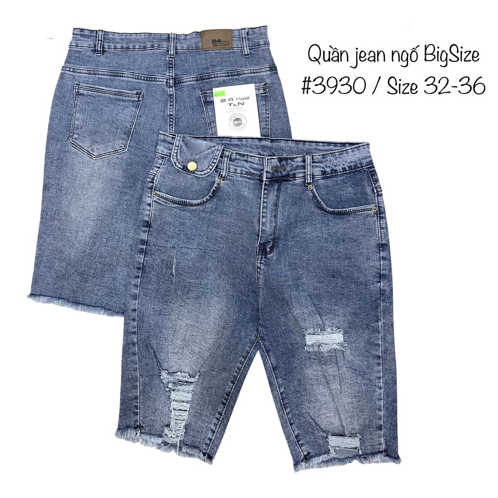 Quần jean ngố / lửng / 7 tấc BIG SIZE lưng cao, rách bụi màu xanh đá, phom RỘNG đẹp thời trang hot trend 3250