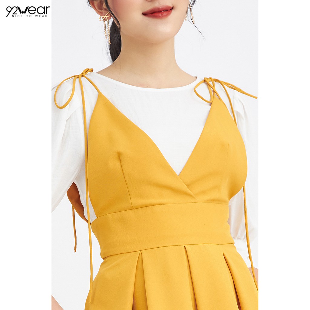 Đầm xòe tay lửng trắng phối màu DEW0053 - 92Wear | BigBuy360 - bigbuy360.vn
