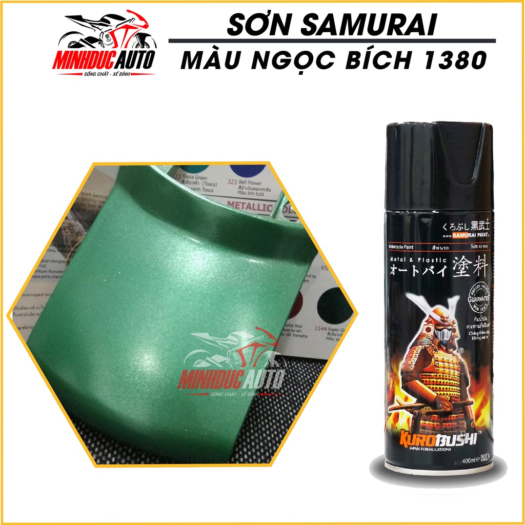 Sơn Samurai xanh ngọc bích lấp lánh ánh kim 1380** - chai sơn xịt chuyên dụng dành cho sơn xe máy, ô tô