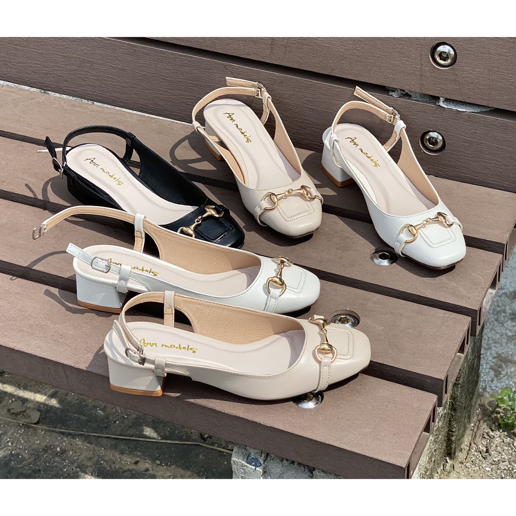 Giày cao gót Slingback mũi vuông phối quai sắt