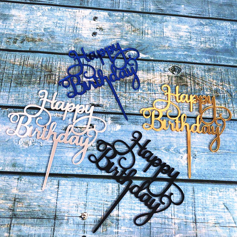 Bộ 10 Thẻ Cắm Trang Trí Bánh Sinh Nhật Bằng acrylic in Chữ happy birthday Kích Thước 10.5*15cm