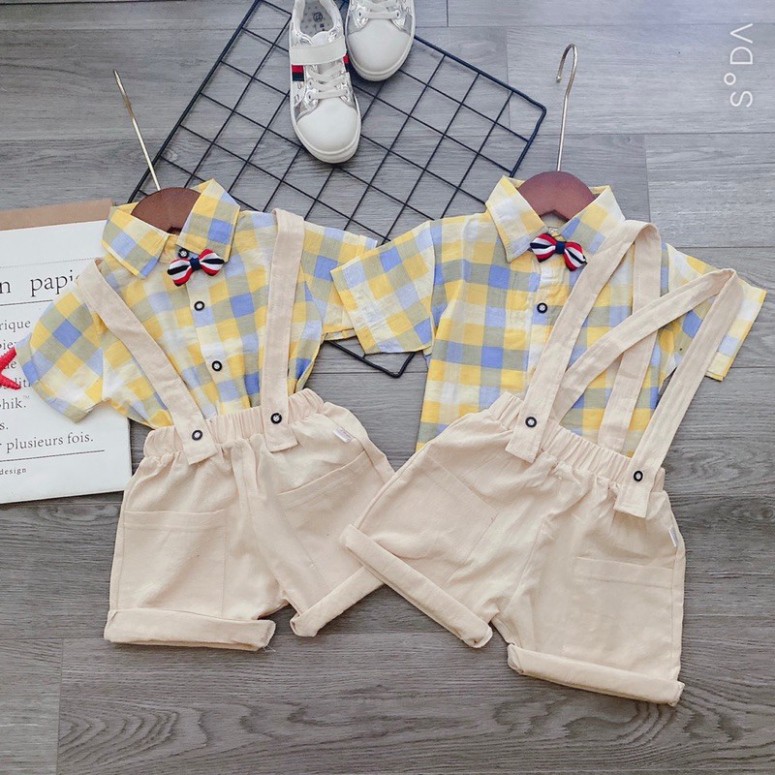 Xả Set công tử vàng caro cho bé