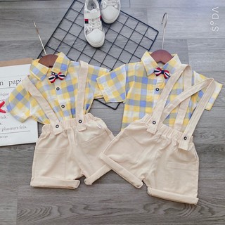 Xả Set công tử vàng caro cho bé