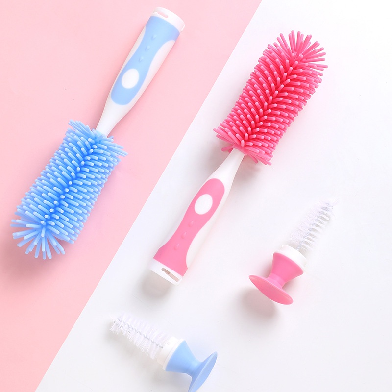 Bộ cọ rửa bình sữa, núm ty silicon 2 chi tiết Silicone siêu mềm mại