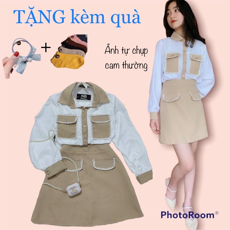 sét chân váy chữ A phối áo sơmi siêu hót, hàng loai 1 ảnh cận chất shop chụp bằng cam thường ip đc tặng thêm 2 món quà
