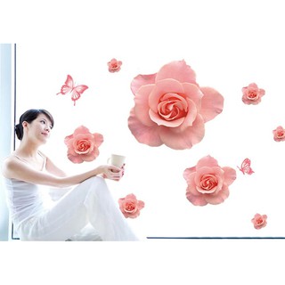 Decal dán tường hoa hồng phấn