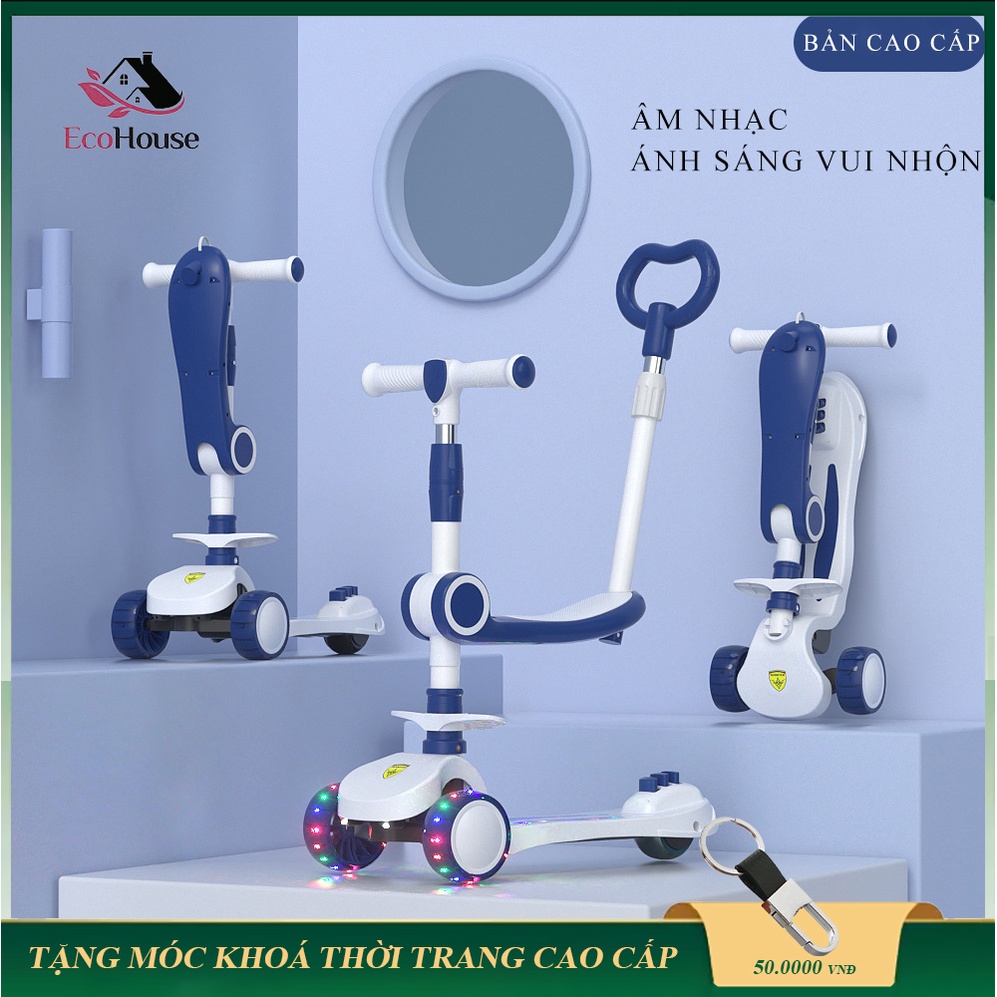 Xe trượt scooter cho bé, xe chòi chân bản siêu cấp tích hợp ghế ngồi,đèn led có nhạc và tay đẩy điều chỉnh độ cao cho bé
