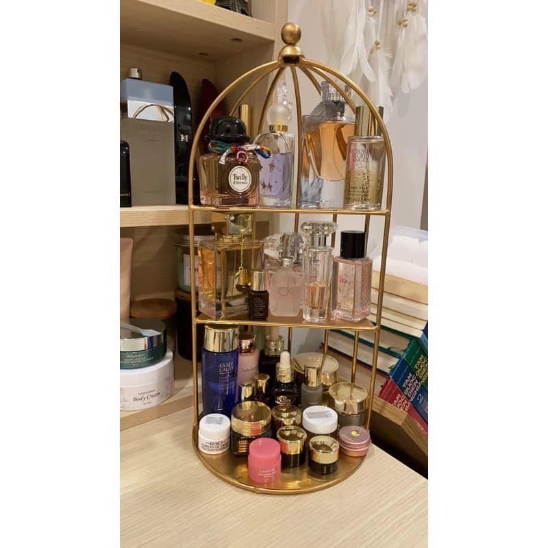 Kệ mỹ phẩm lồng chim 3 tầng đựng đa năng để nước hoa decor nội thất phòng ngủ Khay đựng bánh kẹo mứt tết