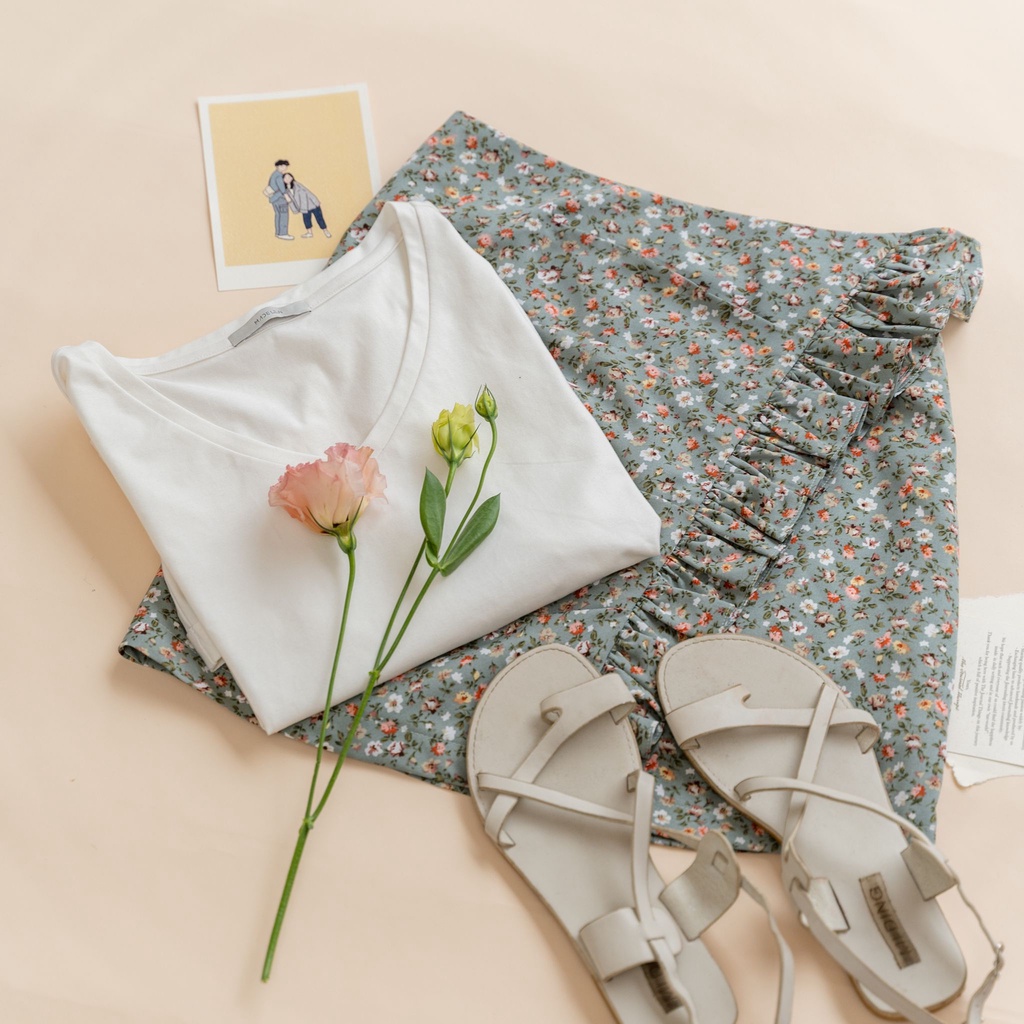 Chân váy floral dáng chữ A mix bèo MADELEN